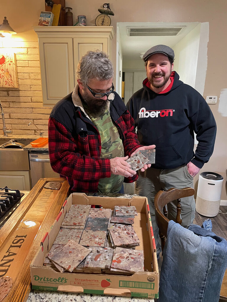 Puddingstone tiles ready for installation